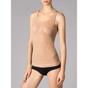 🆕WOLFORD Leafage Lace Sheer Tank Top Coral X-Small